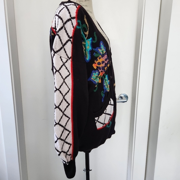 80s graphic knit buttonup cardigan sweater - Picture 3 of 10